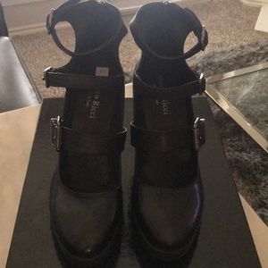 3 buckle back zip platform heels